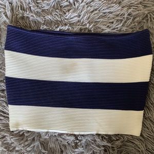 L.A. Hearts - Navy Blue and White Striped Strapless Top - Size M